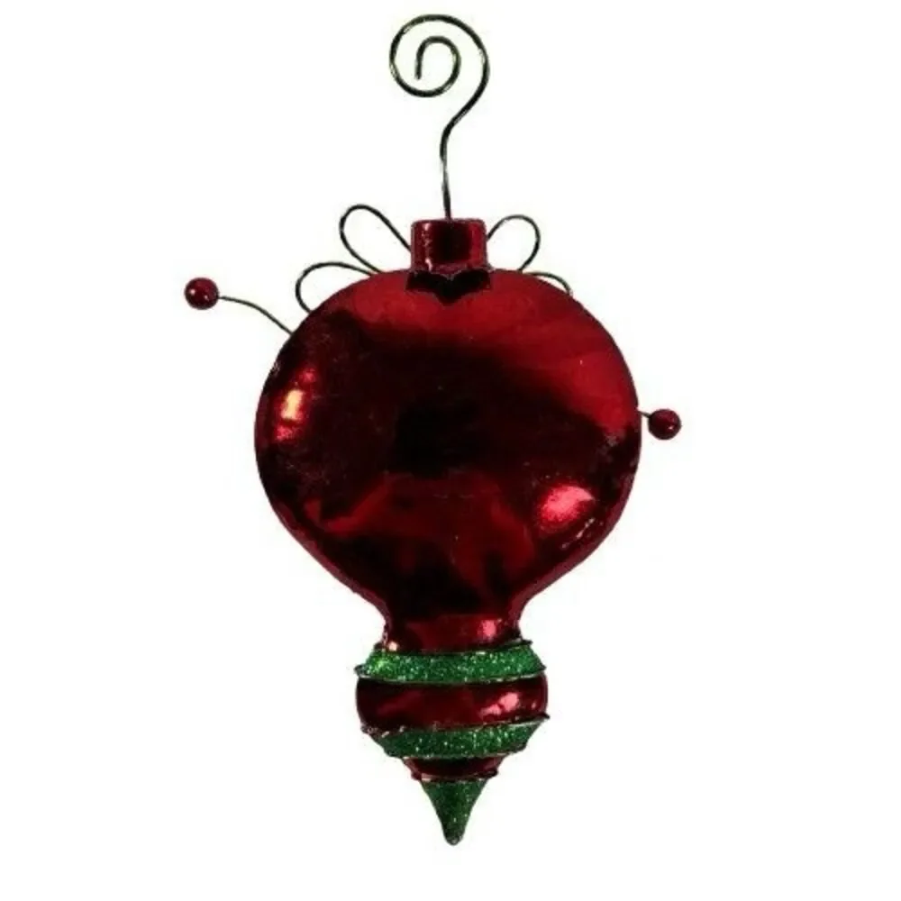 2 Large Vintage Metal Red & Green Christmas Ornaments Holly Berry w/Bells & Hook